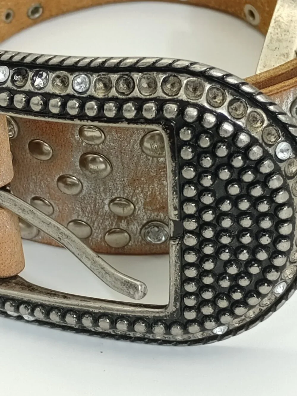 Y2K Arizona Jean Co Studded Leather Belt Silver Rhinestone Western Cyber Boho 37